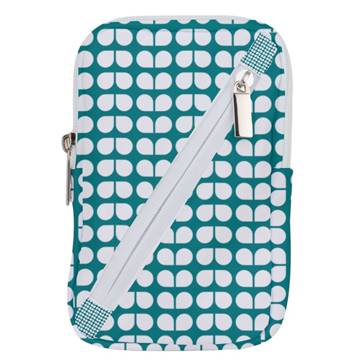 Teal And White Leaf Pattern Belt Pouch Bag (Large)