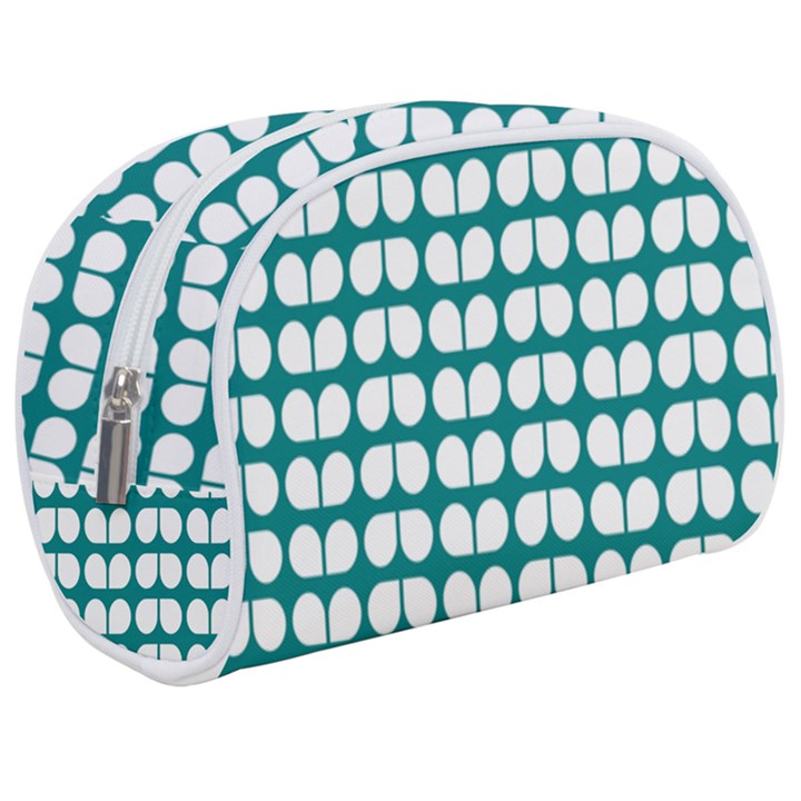 Teal And White Leaf Pattern Make Up Case (Medium)