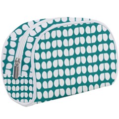 Teal And White Leaf Pattern Make Up Case (large) by GardenOfOphir