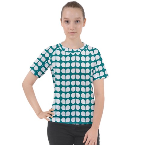 Teal And White Leaf Pattern Women s Sport Raglan Tee by GardenOfOphir