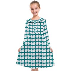 Teal And White Leaf Pattern Kids  Midi Sailor Dress by GardenOfOphir