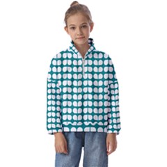 Teal And White Leaf Pattern Kids  Half Zip Hoodie by GardenOfOphir