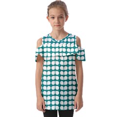 Teal And White Leaf Pattern Fold Over Open Sleeve Top by GardenOfOphir