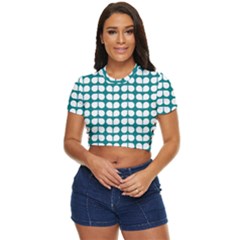 Teal And White Leaf Pattern Side Button Cropped Tee by GardenOfOphir