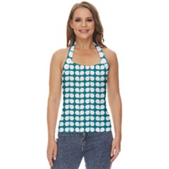 Teal And White Leaf Pattern Basic Halter Top by GardenOfOphir