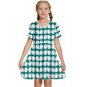 Teal And White Leaf Pattern Kids  Short Sleeve Tiered Mini Dress View1