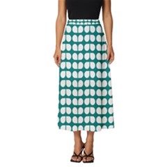 Teal And White Leaf Pattern Classic Midi Chiffon Skirt by GardenOfOphir