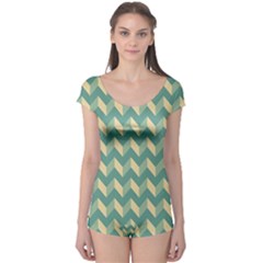 Modern Retro Chevron Patchwork Pattern Boyleg Leotard  by GardenOfOphir