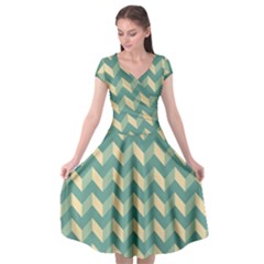 Modern Retro Chevron Patchwork Pattern Cap Sleeve Wrap Front Dress by GardenOfOphir