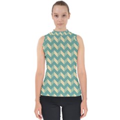 Modern Retro Chevron Patchwork Pattern Mock Neck Shell Top by GardenOfOphir