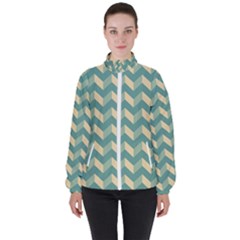 Modern Retro Chevron Patchwork Pattern Women s High Neck Windbreaker by GardenOfOphir