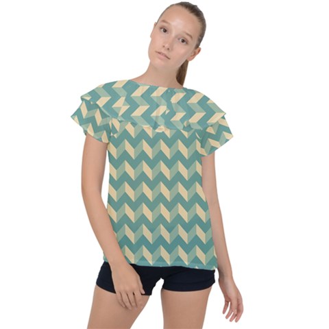 Modern Retro Chevron Patchwork Pattern Ruffle Collar Chiffon Blouse by GardenOfOphir