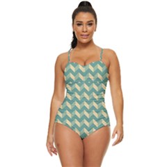 Modern Retro Chevron Patchwork Pattern Retro Full Coverage Swimsuit by GardenOfOphir