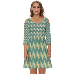 Modern Retro Chevron Patchwork Pattern Shoulder Cut Out Zip Up Dress by GardenOfOphir