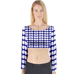 Blue And White Leaf Pattern Long Sleeve Crop Top by GardenOfOphir