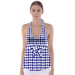 Blue And White Leaf Pattern Babydoll Tankini Top by GardenOfOphir