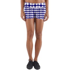 Blue And White Leaf Pattern Yoga Shorts by GardenOfOphir