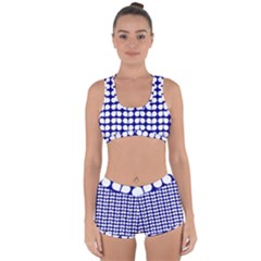 Blue And White Leaf Pattern Racerback Boyleg Bikini Set by GardenOfOphir