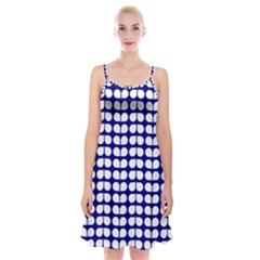 Blue And White Leaf Pattern Spaghetti Strap Velvet Dress by GardenOfOphir