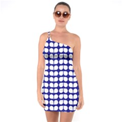 Blue And White Leaf Pattern One Shoulder Ring Trim Bodycon Dress by GardenOfOphir