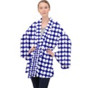 Blue And White Leaf Pattern Long Sleeve Velvet Kimono  View1