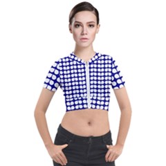 Blue And White Leaf Pattern Short Sleeve Cropped Jacket by GardenOfOphir