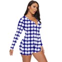 Blue And White Leaf Pattern Long Sleeve Boyleg Swimsuit View3