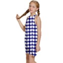 Blue And White Leaf Pattern Kids  Halter Collar Waist Tie Chiffon Dress View2