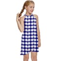 Blue And White Leaf Pattern Kids  Halter Collar Waist Tie Chiffon Dress View3