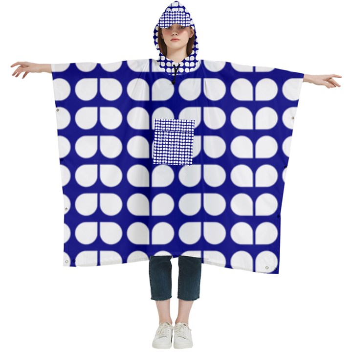 Blue And White Leaf Pattern Women s Hooded Rain Ponchos