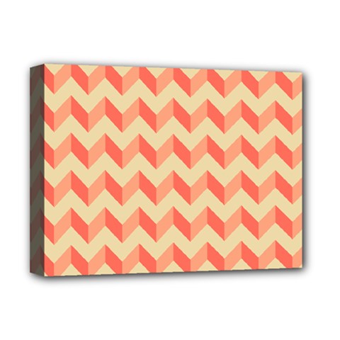 Modern Retro Chevron Patchwork Pattern Deluxe Canvas 16  X 12  (stretched)  by GardenOfOphir