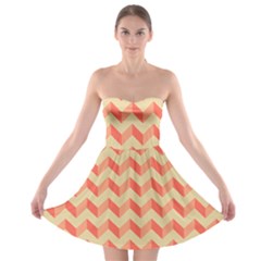 Modern Retro Chevron Patchwork Pattern Strapless Bra Top Dress