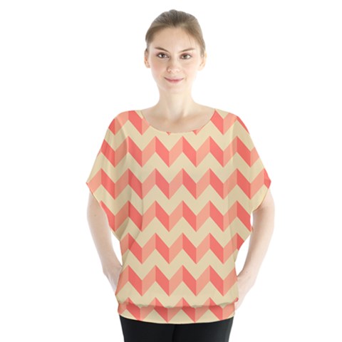 Modern Retro Chevron Patchwork Pattern Batwing Chiffon Blouse by GardenOfOphir