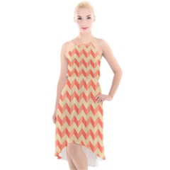 Modern Retro Chevron Patchwork Pattern High-low Halter Chiffon Dress  by GardenOfOphir