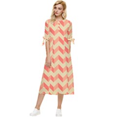 Modern Retro Chevron Patchwork Pattern Bow Sleeve Chiffon Midi Dress by GardenOfOphir