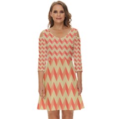 Modern Retro Chevron Patchwork Pattern Shoulder Cut Out Zip Up Dress by GardenOfOphir