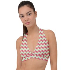 Modern Retro Chevron Patchwork Pattern Halter Plunge Bikini Top by GardenOfOphir