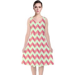 Modern Retro Chevron Patchwork Pattern V-neck Midi Sleeveless Dress  by GardenOfOphir