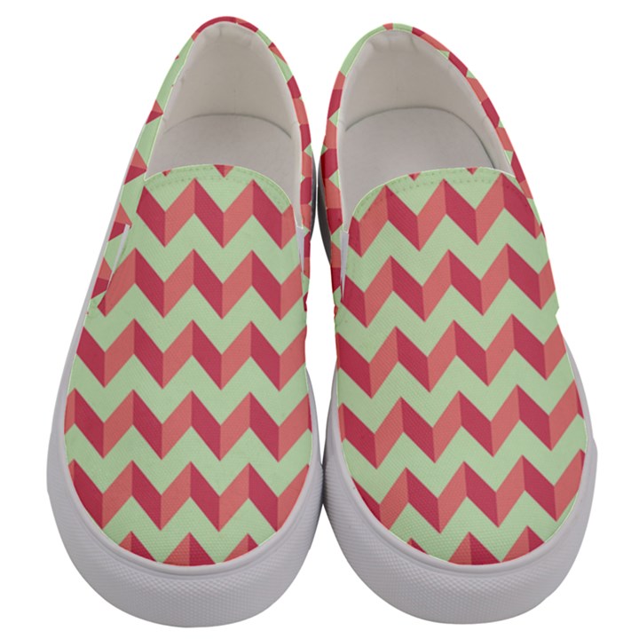 Modern Retro Chevron Patchwork Pattern Men s Canvas Slip Ons