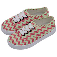 Modern Retro Chevron Patchwork Pattern Kids  Classic Low Top Sneakers by GardenOfOphir