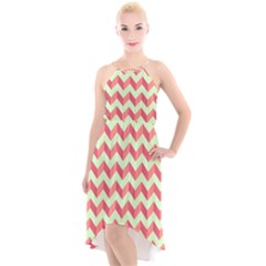 Modern Retro Chevron Patchwork Pattern High-low Halter Chiffon Dress  by GardenOfOphir