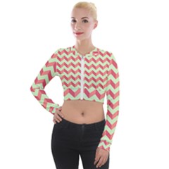 Modern Retro Chevron Patchwork Pattern Long Sleeve Cropped Velvet Jacket by GardenOfOphir