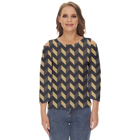 Modern Retro Chevron Patchwork Pattern Cut Out Wide Sleeve Top by GardenOfOphir