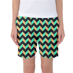 Modern Retro Chevron Patchwork Pattern Women s Basketball Shorts by GardenOfOphir