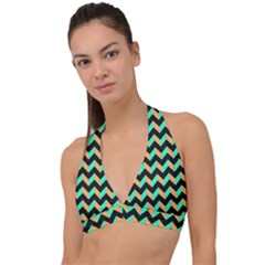 Modern Retro Chevron Patchwork Pattern Halter Plunge Bikini Top by GardenOfOphir