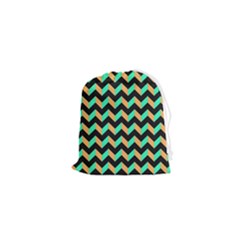 Modern Retro Chevron Patchwork Pattern Drawstring Pouch (xs) by GardenOfOphir