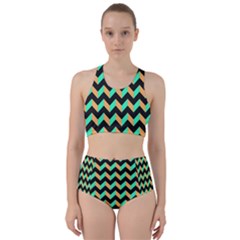 Modern Retro Chevron Patchwork Pattern Racer Back Bikini Set by GardenOfOphir