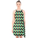 Modern Retro Chevron Patchwork Pattern Halter Collar Waist Tie Chiffon Dress View1