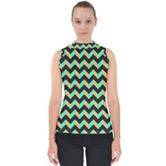 Modern Retro Chevron Patchwork Pattern Mock Neck Shell Top by GardenOfOphir