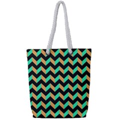 Modern Retro Chevron Patchwork Pattern Full Print Rope Handle Tote (small) by GardenOfOphir